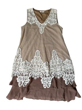 Boho romantic lace sheer tiered neutral dress